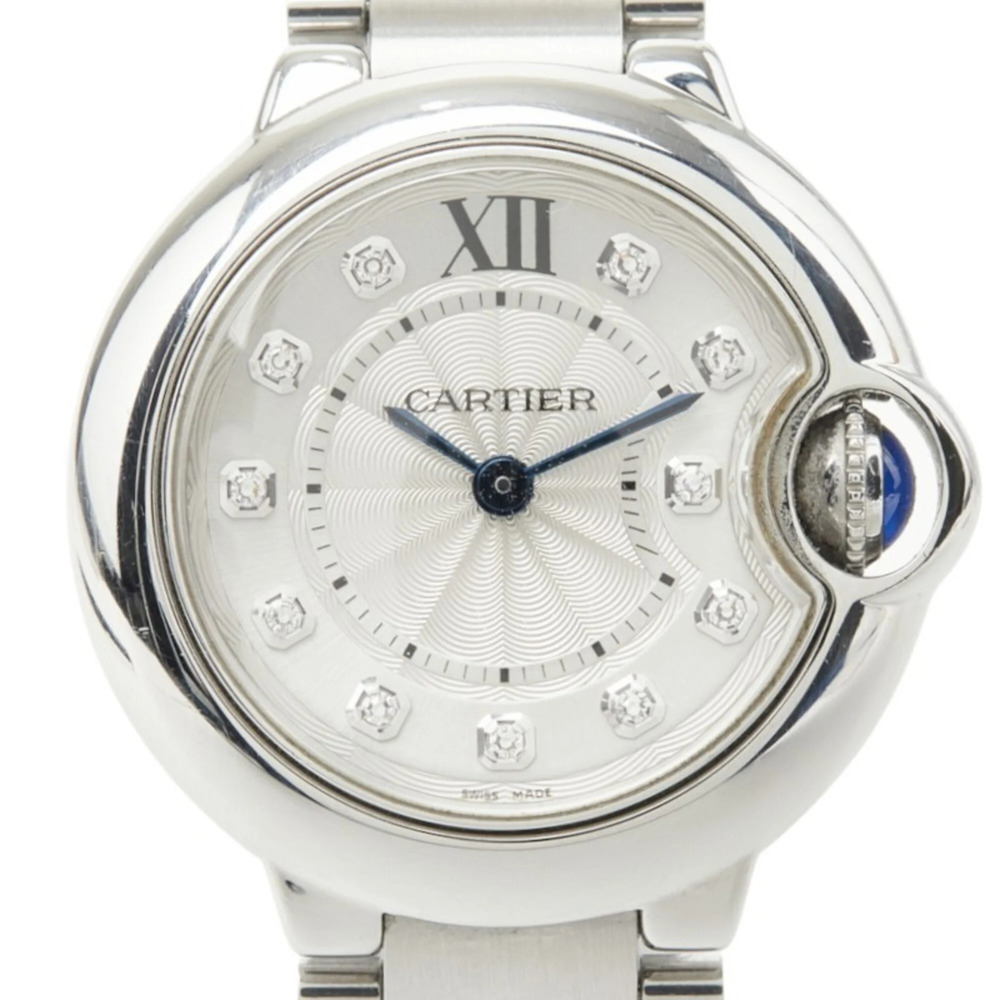 Cartier Ballon Bleu SM de 11-Diamond Quartz Watch, Silver Dial, Stainless Ste...